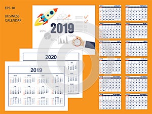 Set business american calendar for desk 2019, 2020