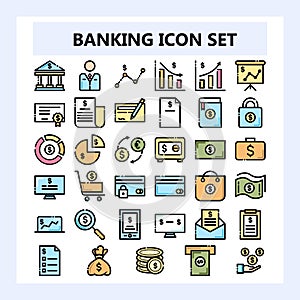 Set of 30 Business, Banking and Finance Icon, New style in Filled NBA or Unconnected Outline style photo