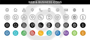 Set of Business Card icons. Name, phone, mobile, location, place, mail, fax, web. Contact us, information, communication. Vector