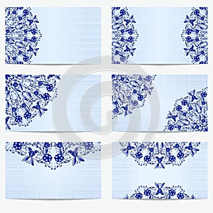 Set of business cards with beautiful pattern in the style of Chinese porcelain painting.