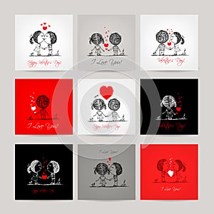 Set of business cards, couple in love together