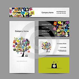 Set of business cards design, shopping tree with