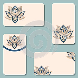 Set of business cards with lotuses. Beauty designs. Vector vinta