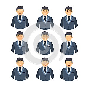 Set of business characters people, with different emotions on face.