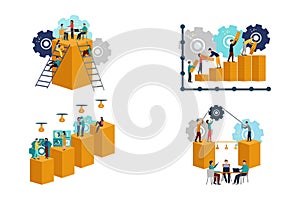 Set of business concept illustration. Business people, businessmen. New ideas. Teamwork, training. Vector illustration