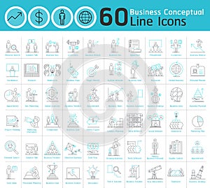 Set of business conceptual thin line icons collection.