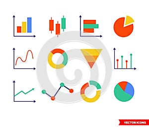 Set of business data related icons. Color type. Isolated vector sign symbol