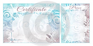 Set for business design, certificate and price list template. Watercolor abstract frames, blue and brown gradient with