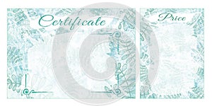 Set for business design, certificate and price list template. Watercolor abstract frames, blue and green gradient with