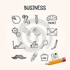 Set of business doodles, vector icons hand drawn