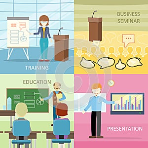 Set of Business Education Concepts in Flat Design.