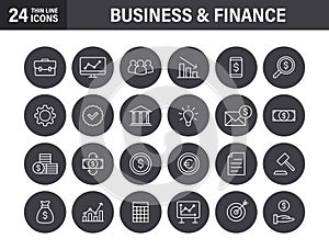 Set of Business and Finance web icons in line style. Money, dollar, infographic, banking. Vector illustration