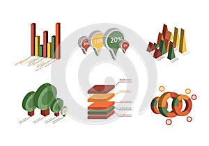 Set of Business Flat, 3D Design Graph