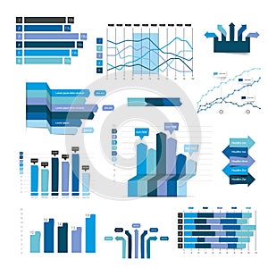 Set of business flat, 3D design graph.