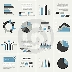 Set of business flat design elements, graphs, charts, flow chart.