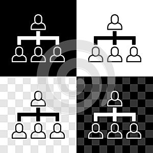 Set Business hierarchy organogram chart infographics icon isolated on black and white, transparent background. Corporate
