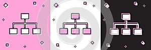 Set Business hierarchy organogram chart infographics icon isolated on pink and white, black background. Corporate