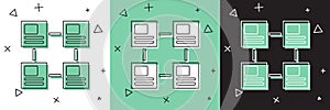 Set Business hierarchy organogram chart infographics icon isolated on white and green, black background. Corporate