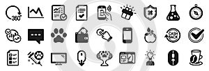 Set of Business icons, such as Blog, Dog vaccination, Approved checklist. Vector