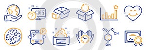 Set of Business icons, such as Bus parking, Efficacy, Packing boxes. Vector