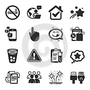 Set of Business icons, such as Computer cables, Group, Shopping bags symbols. Vector