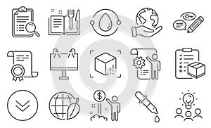 Set of Business icons, such as Keywords, Environment day, Cold-pressed oil. Vector