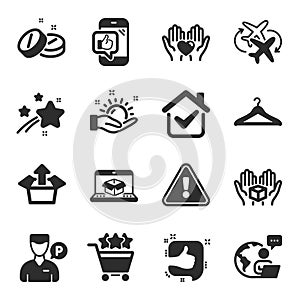 Set of Business icons, such as Mobile like, Medical tablet, Cloakroom symbols. Vector