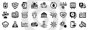 Set of Business icons, such as Transport insurance, Refill water, Truck parking. Vector
