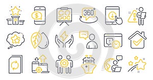 Set of Business icons, such as Update document, Seo devices, Scroll down symbols. Vector