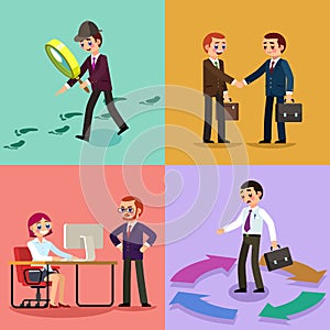 Set of business illustration. Working men and women.