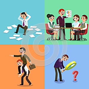 Set of business illustration. Working men and women.