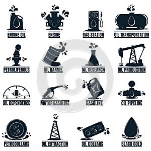 Set of Business label with Oil Drop. Oil Development and Extraction. World Petrol Production. 16 Oil Biz Symbol, Icon and Badge.