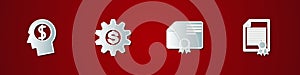 Set Business man planning mind, Gear with dollar symbol, Certificate template and icon. Vector
