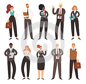 Set of business people. Businessmen and businesswomen cartoon characters. Office team, multicultural collective workers, entrepren