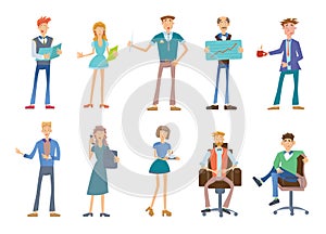 Set of business people in a casual wear. Company staff, vector illustration on white.