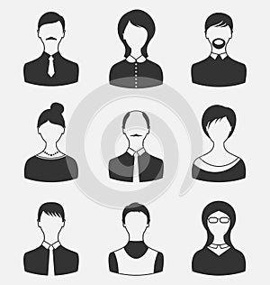 Set business people, different male and female user avatars isolated on white background