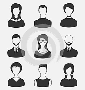 Set business people, different male and female user avatars isolated on white background