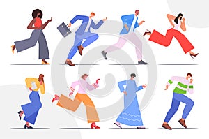 set business people running competition concept male female office workers collection horizontal