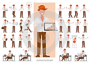 Set of business people working character vector design. Presentation in various action with emotions, running, standing and