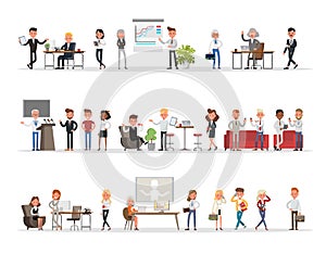 Set of business people working in office character vector design