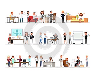 Set of business people working in office character vector design no7