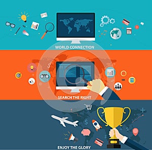 Set of business strategy and creative process on flat design