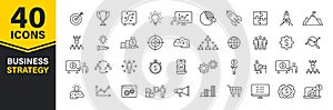 Set of 40 Business strategy web icons in line style. Startup, investment, financial, development, marketing, idea. Vector
