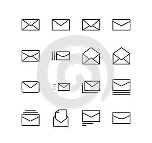 Set of business and technology icons, envelope, mail, letter, send, post, news.