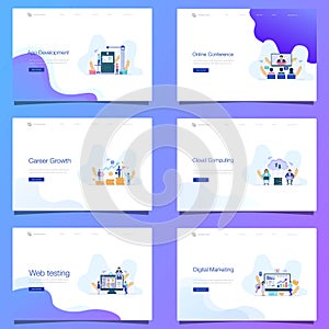 Set of business technology landing page website background logo design vector