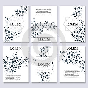 Set of business templates for brochure, flyer, cover magazine in A4 size. Structure molecule DNA and neurons. Geometric