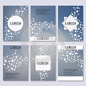 Set of business templates for brochure, flyer, cover magazine in A4 size. Structure molecule DNA and neurons. Geometric