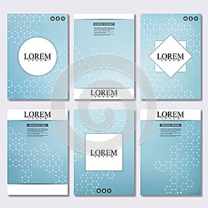 Set of business templates for brochure, flyer, cover magazine in A4 size. Structure molecule DNA and neurons. Geometric