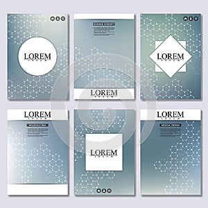 Set of business templates for brochure, flyer, cover magazine in A4 size. Structure molecule DNA and neurons. Geometric