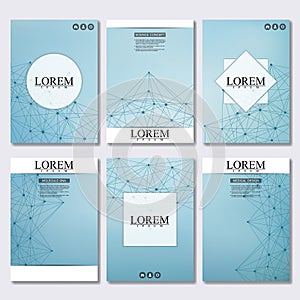 Set of business templates for brochure, flyer, cover magazine in A4 size. Structure molecule DNA and neurons. Geometric